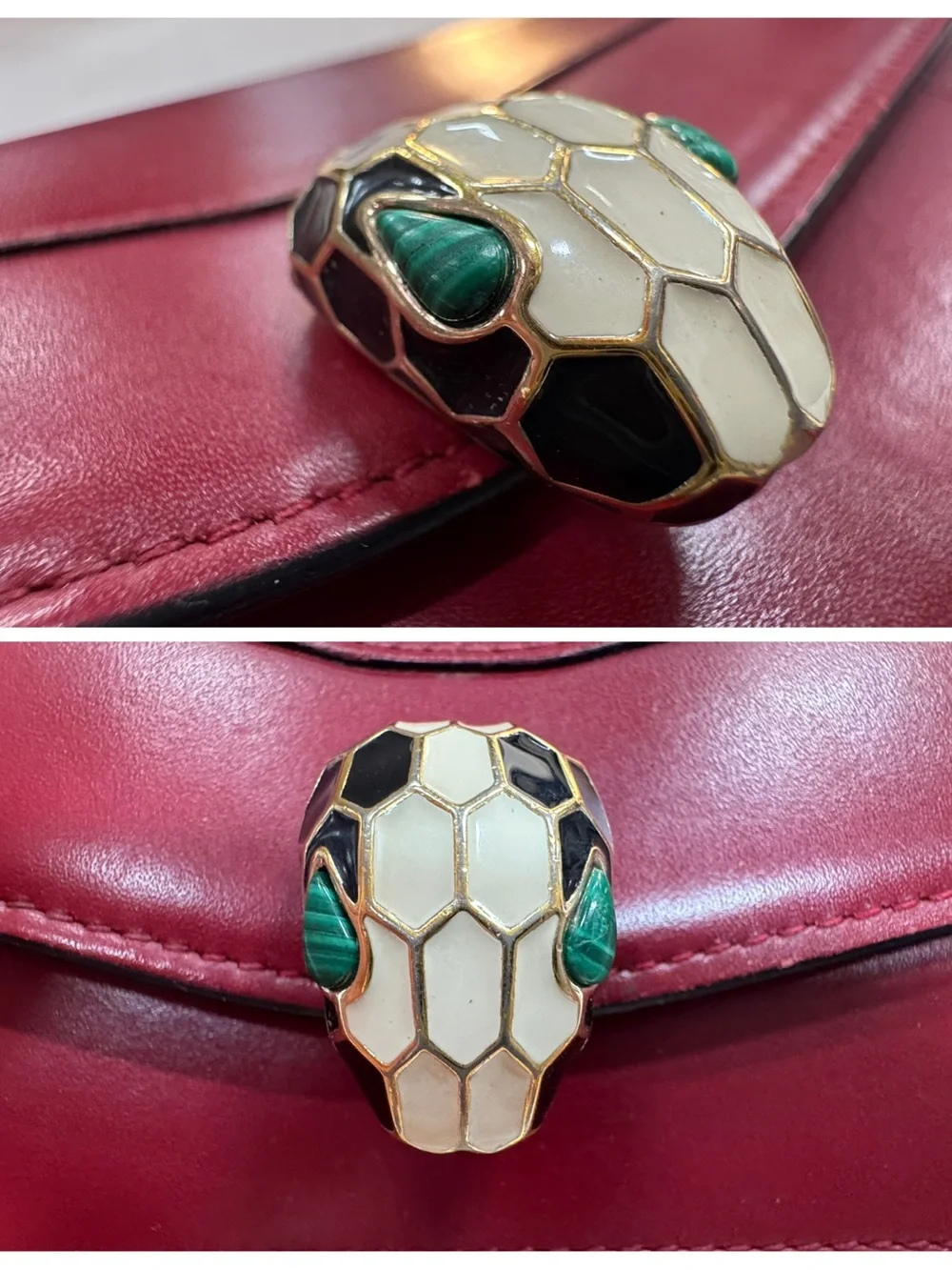 Bvlgari Ruby Rose Serpenti Envelope Clutch with Snakehead Clasp Full Inclusion
